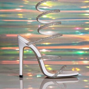 SHEIN White Rhinestone Spiral Heels